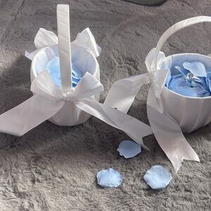 White Satin Flower Girl Baskets